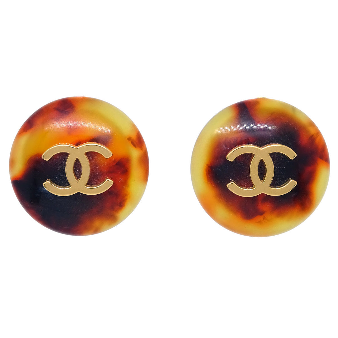 Top Quality Chanel Button Earrings Clip-On Brown 97P