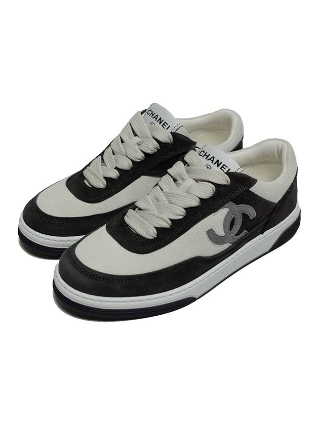 CC Logo Suede Kidskin Low Top Sneakers Black Chanel