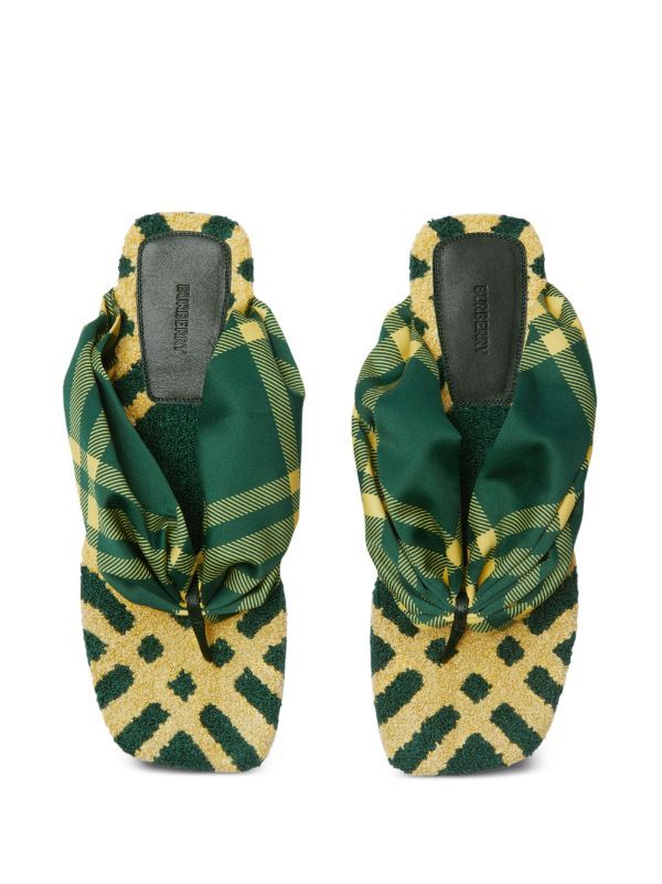 Burberry Check Pool Flat Slides Green