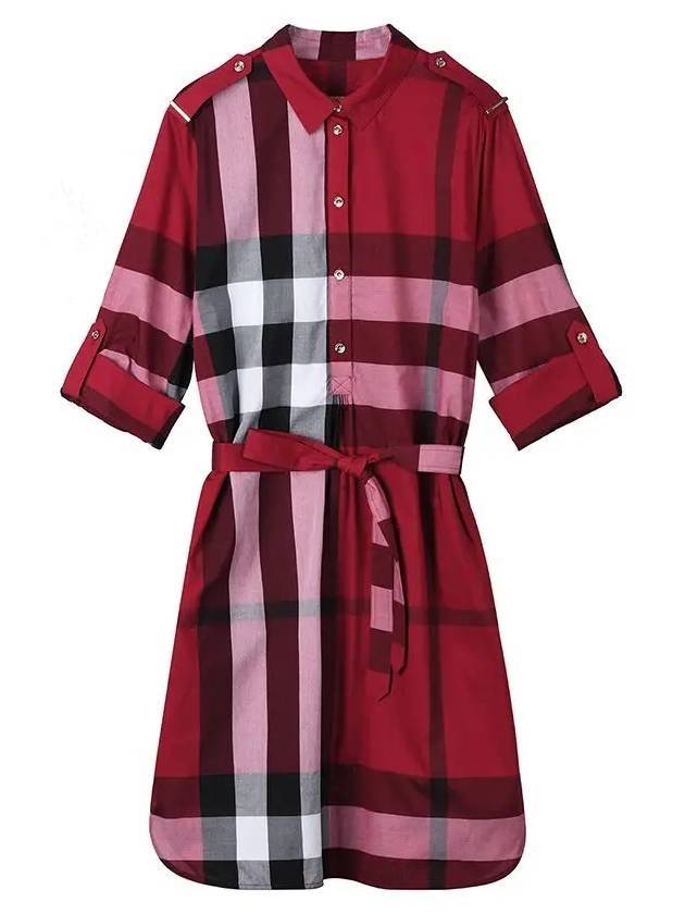 Burberry WoMen's Kelsey Check Cotton Short Dress Red
