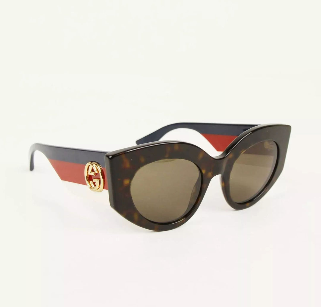 New Gucci Havana Oversize Cat Eye Acetate Sunglasses Sylvie Web Logo