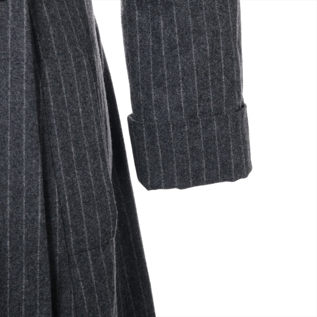 Top Quality Chanel Coconut Button Wool  Silk Long Coat 34  Grey P59015 Strip