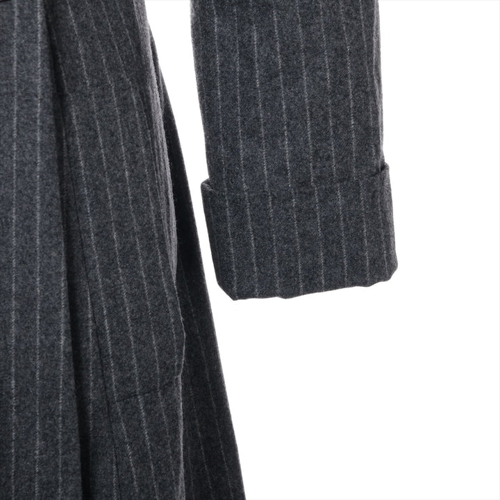 Top Quality Chanel Coconut Button Wool  Silk Long Coat 34  Grey P59015 Strip