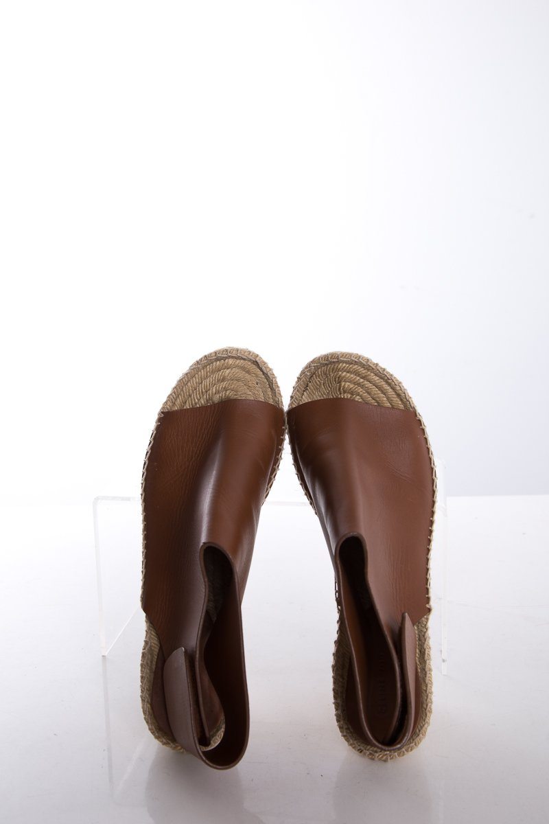 Céline Brown Leather Espadrilles Wedges SZ 38