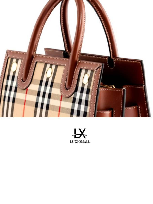 Burberry Mini Vintage Check Title Tote Bag Beige