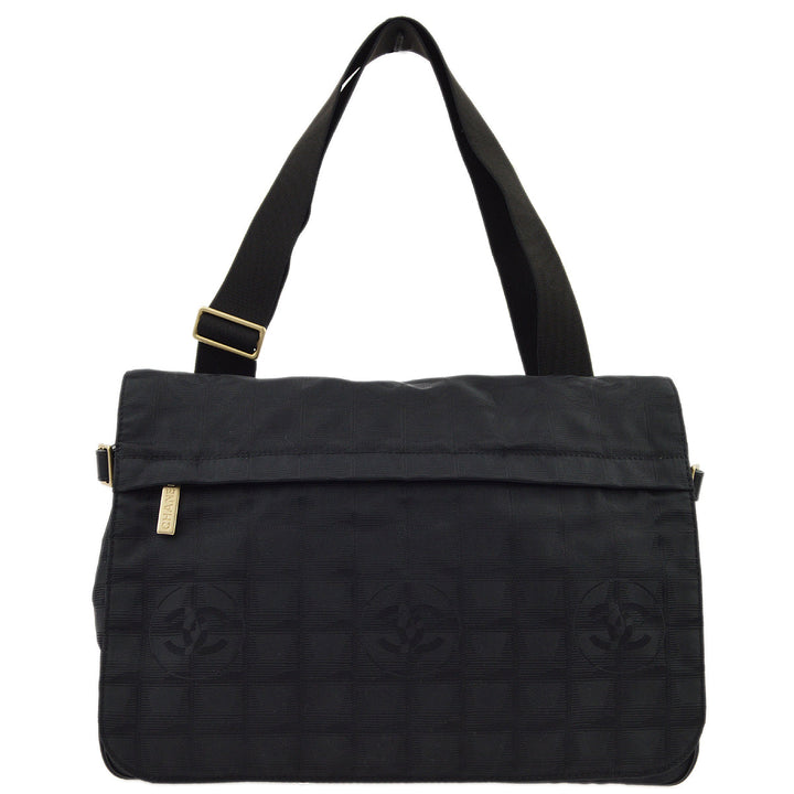 Top Quality Chanel Black Jacquard Travel Line Messenger Shoulder Bag
