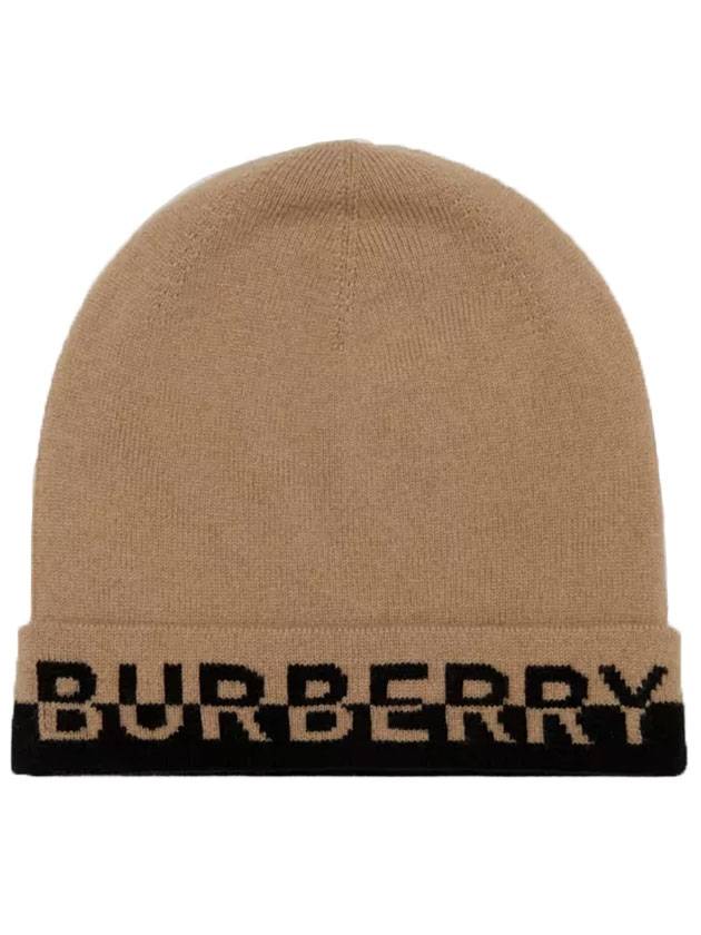 Burberry Cashmere Intarsia Logo Beanie Brown