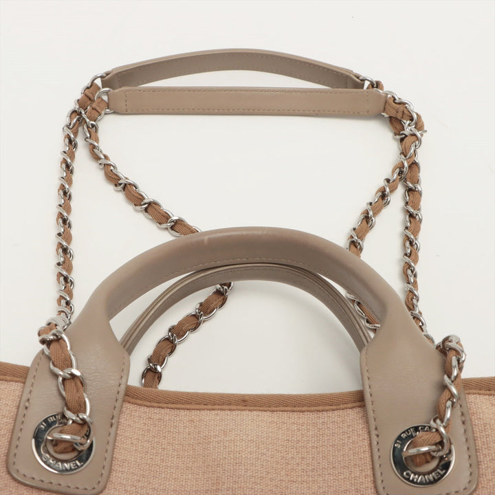 Top Quality Chanel Deauville Canvas x Leather 2WAY Handbag Beige Silver  20th