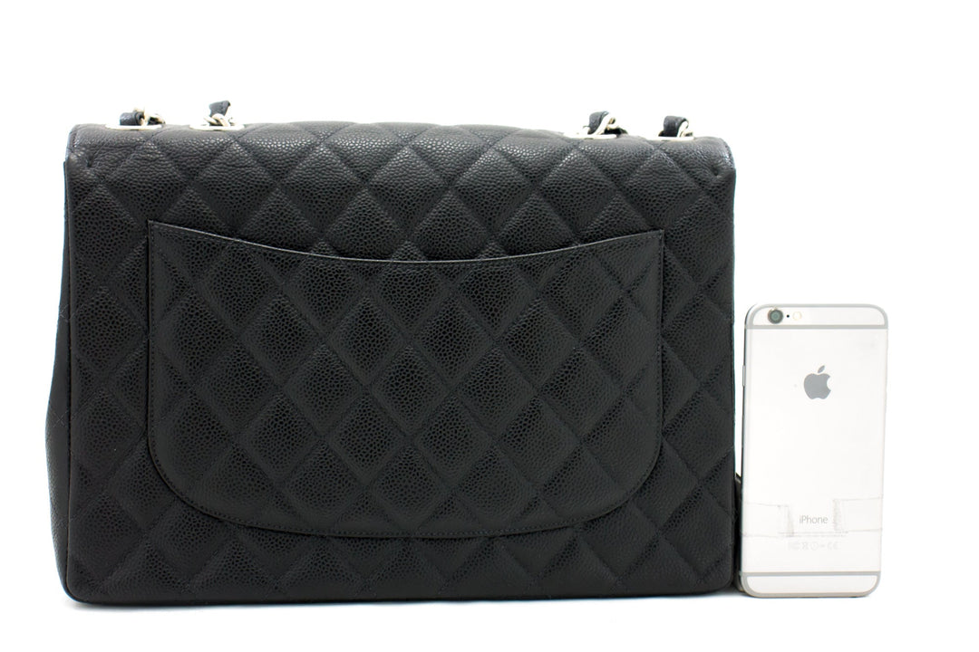 Top Quality Chanel Classic Large 11" Chain Shoulder Bag Black Grained Calfskin