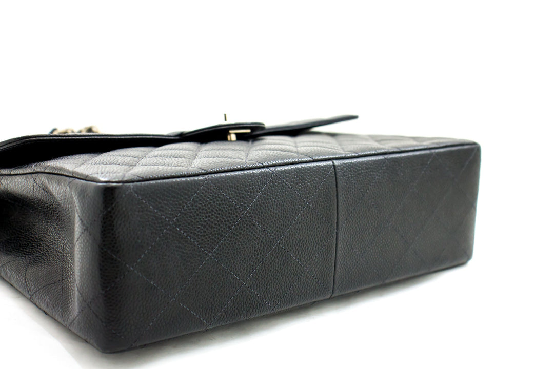 Top Quality Chanel Classic Large 11" Chain Shoulder Bag Black Grained Calfskin