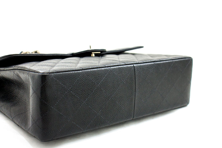 Chanel Classic Large 11" Chain Shoulder Bag Black Grained Calfskin
