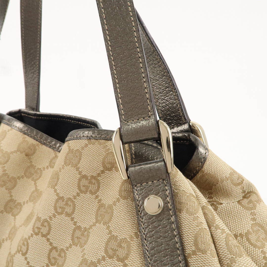 GUCCI Abbey GG Canvas Leather Tote Hand Bag Beige 130736