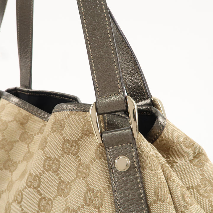 GUCCI Abbey GG Canvas Leather Tote Hand Bag Beige 130736
