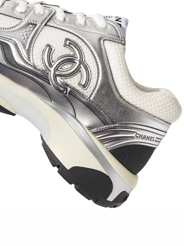 Fabric Laminated Low Top Sneakers Silver Chanel