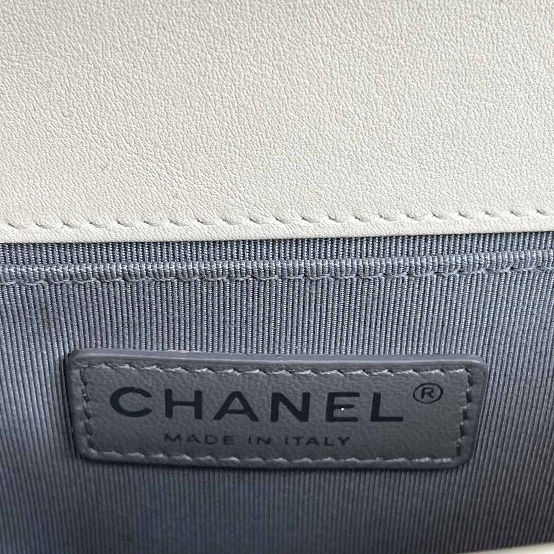 Chanel Boy New Chevron Quilted White Shoulder Bag Mini