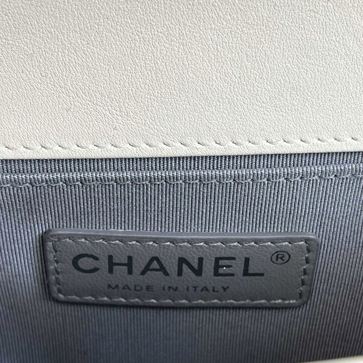 Chanel Boy New Chevron Quilted White Shoulder Bag Mini
