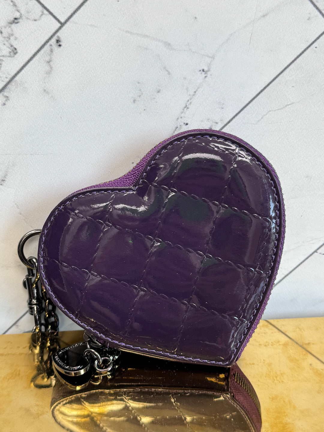 Burberry Purple Patent Leather Heart Pouch