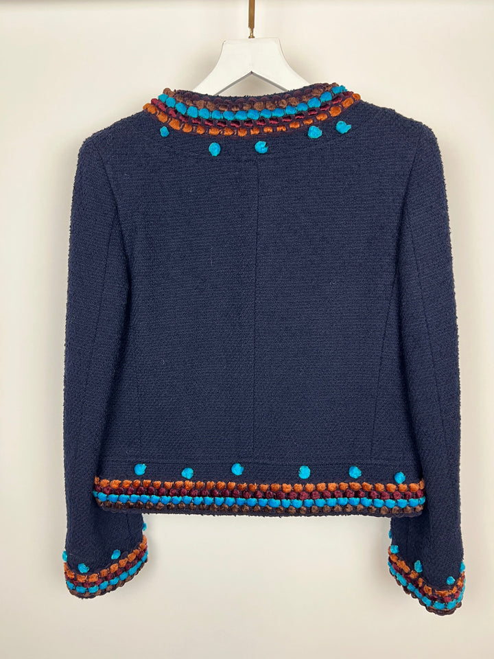 Top Quality Chanel for Bergdorf Newman AW/97 Navy Boucle Cropped Jacket with Matching Trousers Size FR 36 (UK 8)