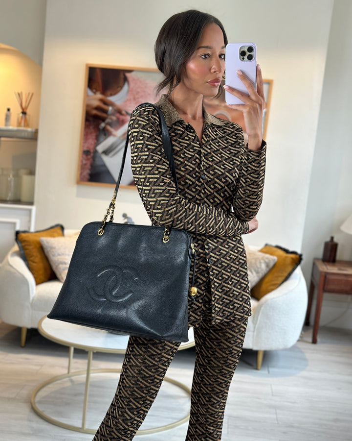 *HOT* Top Quality Chanel Black Vintage XL Coco Mark Shoulder Bag in Caviar Leather with 24K Gold Hardware