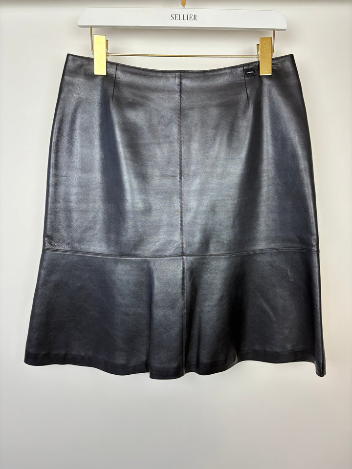 Top Quality Chanel Navy Lambskin Leather Skirt with Small Top Quality Chanel Plaque Detail Size FR 40 (UK 12)