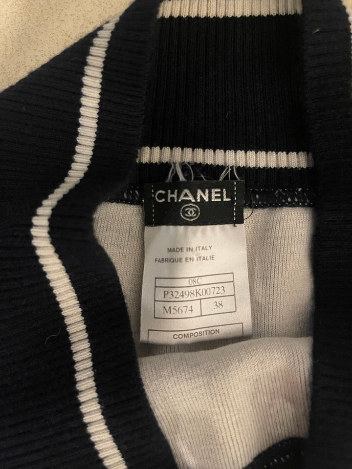 *HOT* Chanel Airline Collection Navy Cashmere Jumper and Mini Skirt Set with Silver Logo Airplane Appliqu√©s Size FR 38 (UK 10)