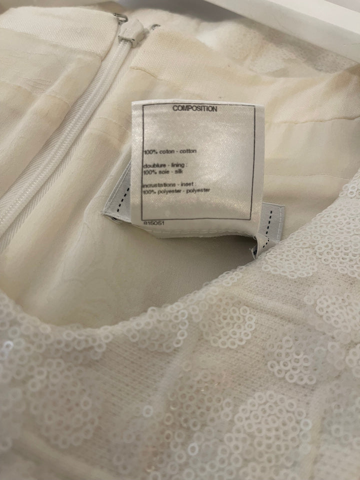 Top Quality Chanel White Mini Dress With Floral Sequin Detail Size FR 42 (UK 14)