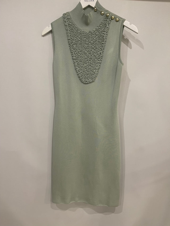 Top Quality Chanel Pastel Green Textured Sleeveless Midi Dress with CC Pearl Button Details Size FR 36 (UK 8)