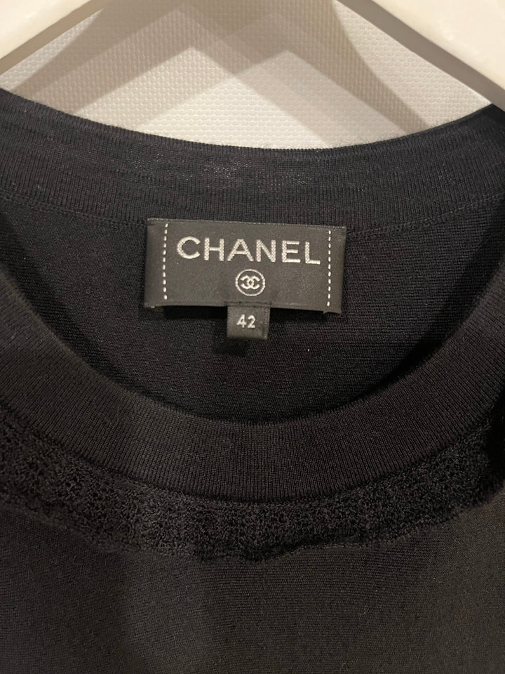 Top Quality Chanel Black Long Sleeve Cashmere Midi Dress with Silver Logo Button Details Size FR 42 (UK 14)