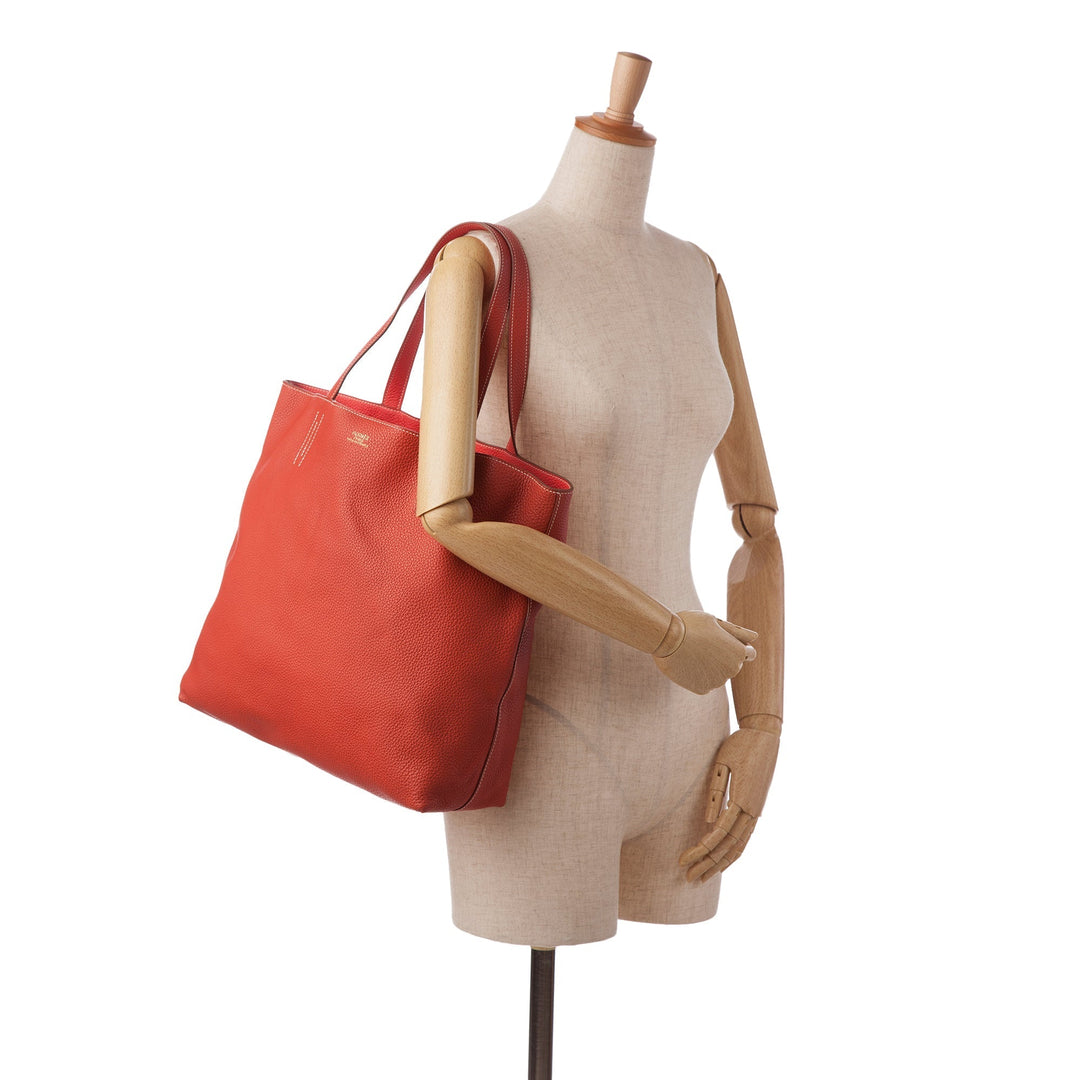 Red Top quality Hermes Clemence Double Sens 36 Tote Bag