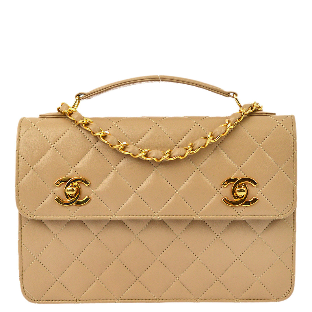 Top Quality Chanel * Beige Lambskin 2way Handbag