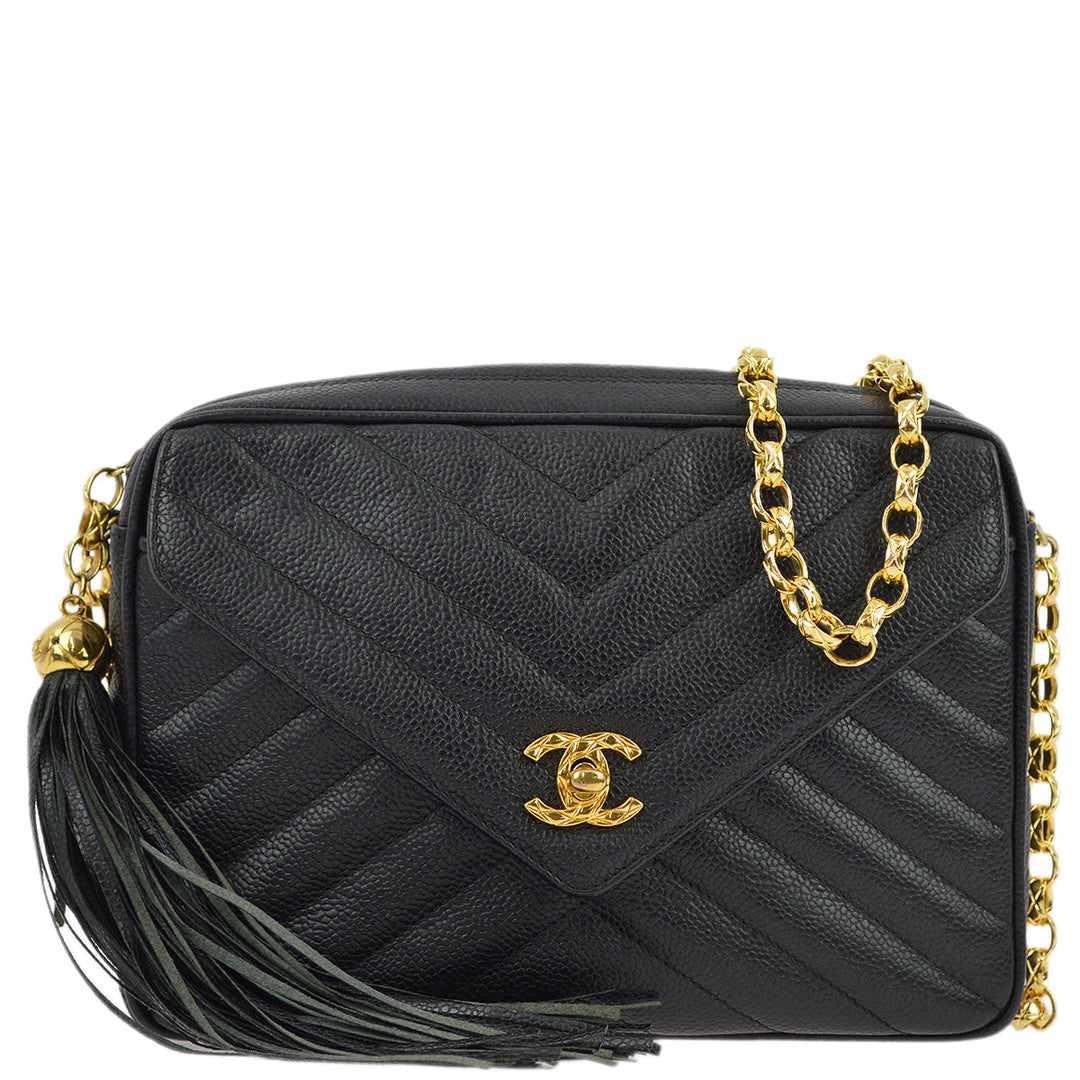 Top Quality Chanel Black Caviar Skin Pocket Camera Bag