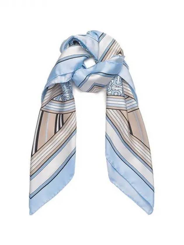 Burberry TB Check Printing Silk Muffler Blue Brown