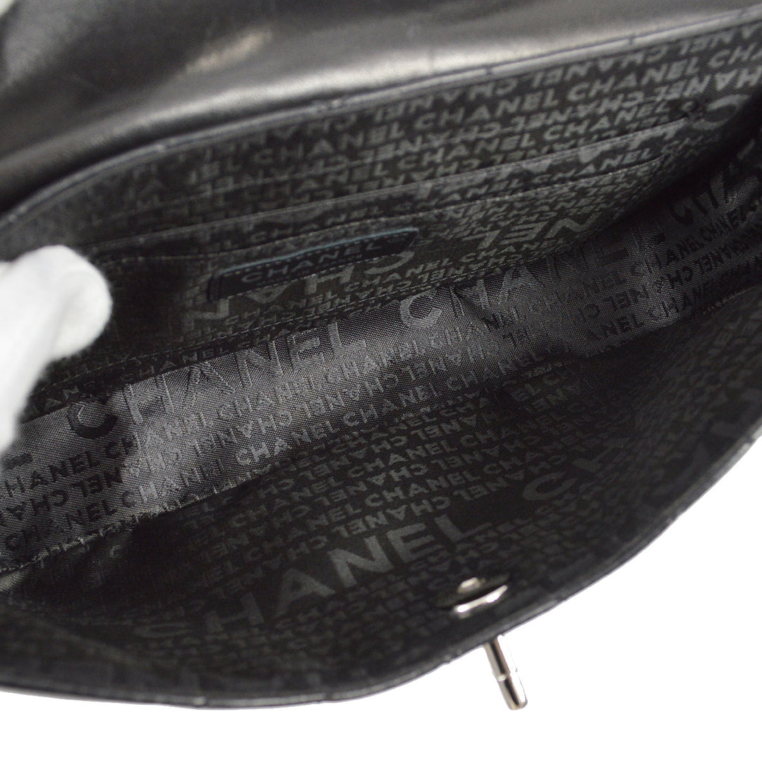Top Quality Chanel Black Lambskin Camellia Straight Flap Shoulder Bag