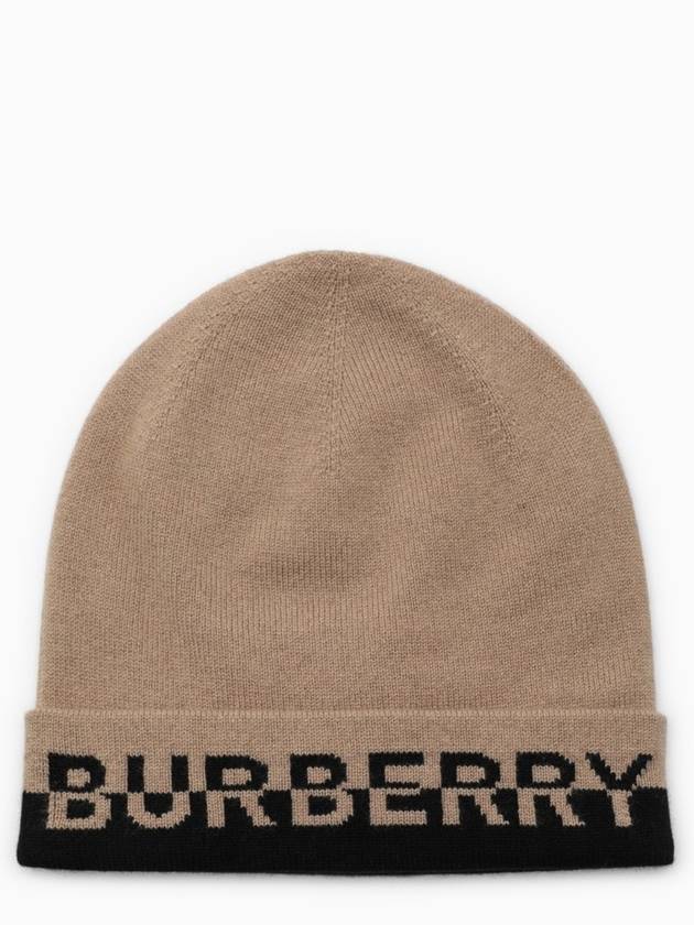 Burberry Cashmere Intarsia Logo Beanie Brown