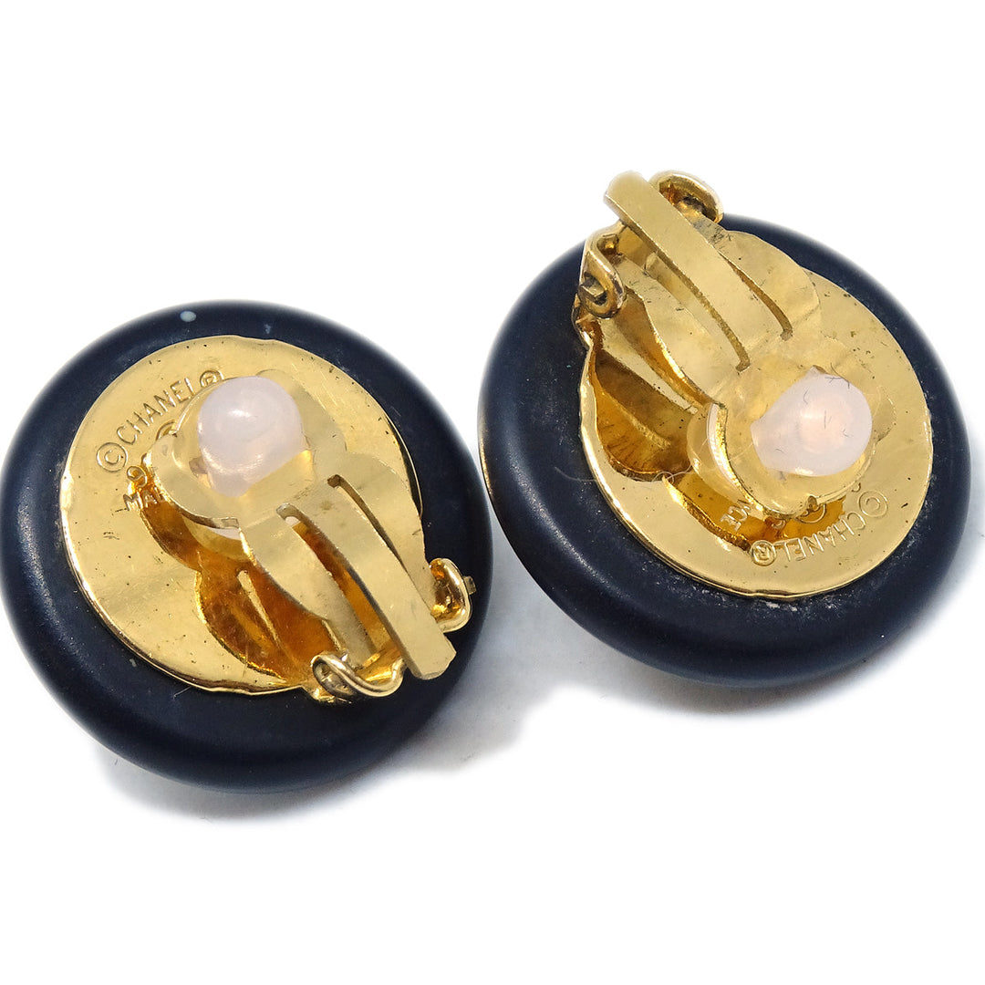 Top Quality Chanel Black Button Earrings Clip-On 96C