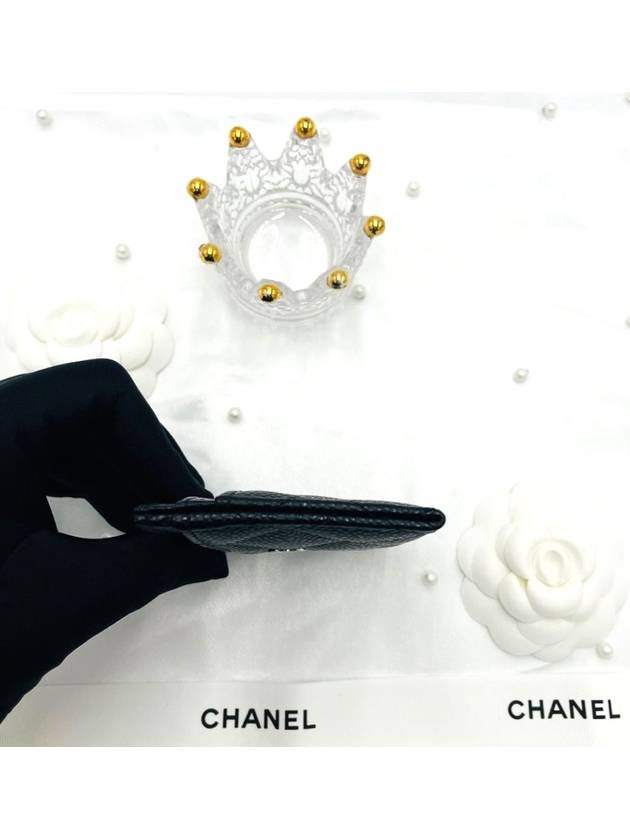 Classic CC logo caviar black card holder slot wallet silver AP0213 Chanel