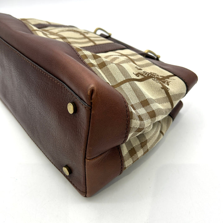 Burberry Brown/Beige Haymarket Check Canvas and Leather Middle Zip Tote bb5526cc