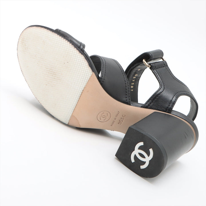 Top Quality Chanel Coco 22SS Leather Sandal 35.5C  Black G37387 Turn-Lock