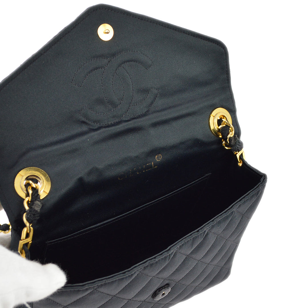 Top Quality Chanel Black Satin Rhinestone Chain Shoulder Bag