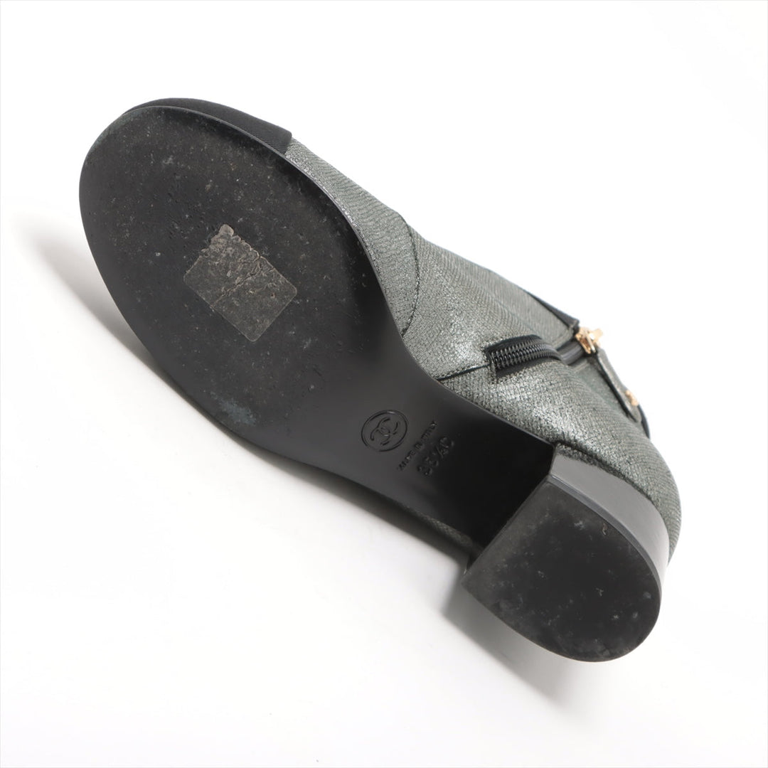 Top Quality Chanel Coco Leather X Fabric Shoes 35.5  Black X Silver G33181 Pearl