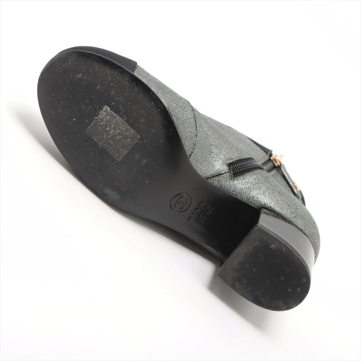 Top Quality Chanel Coco Leather X Fabric Shoes 35.5  Black X Silver G33181 Pearl