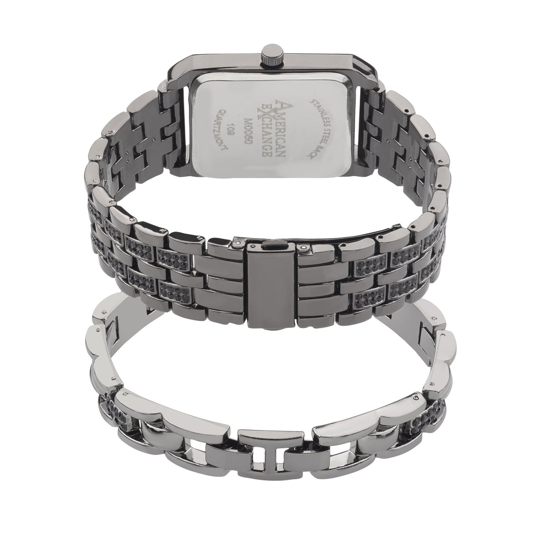 American Exchange Mens Black Watch & Bracelet Set