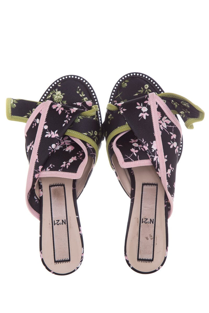 No 21 Black Floral & Rhinestone Lined Mules SZ 39