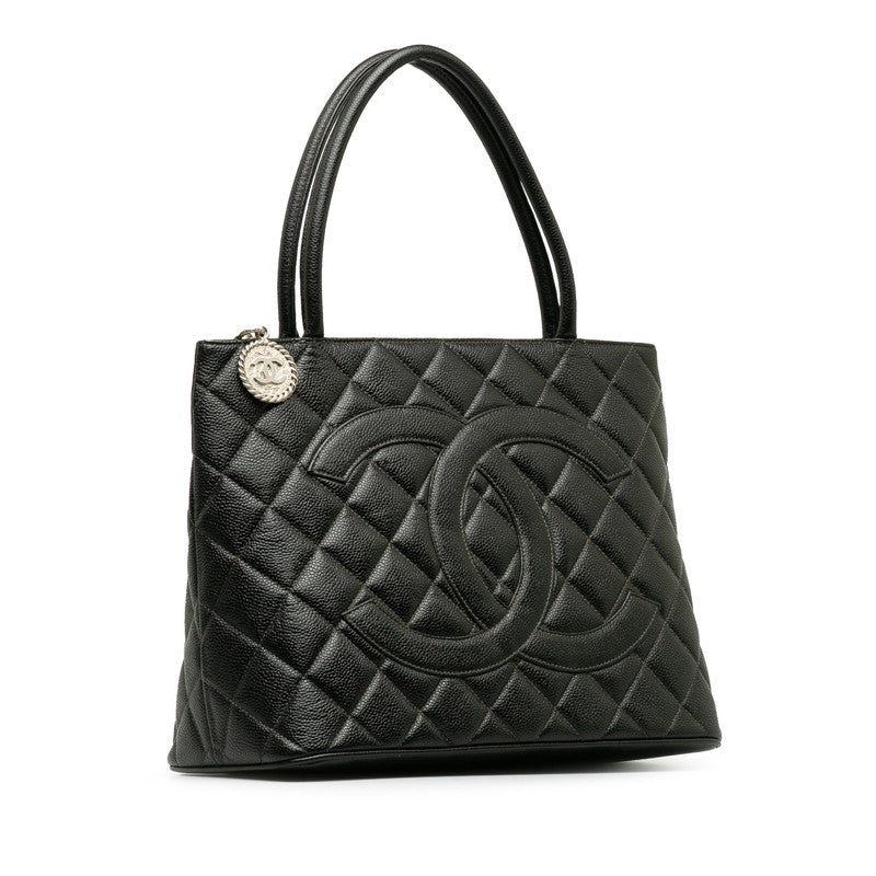 Top Quality Chanel Matrases Medallion   ilver  Tooth Bag Shoulder Bag Black Caviar S Leather  CHANEL