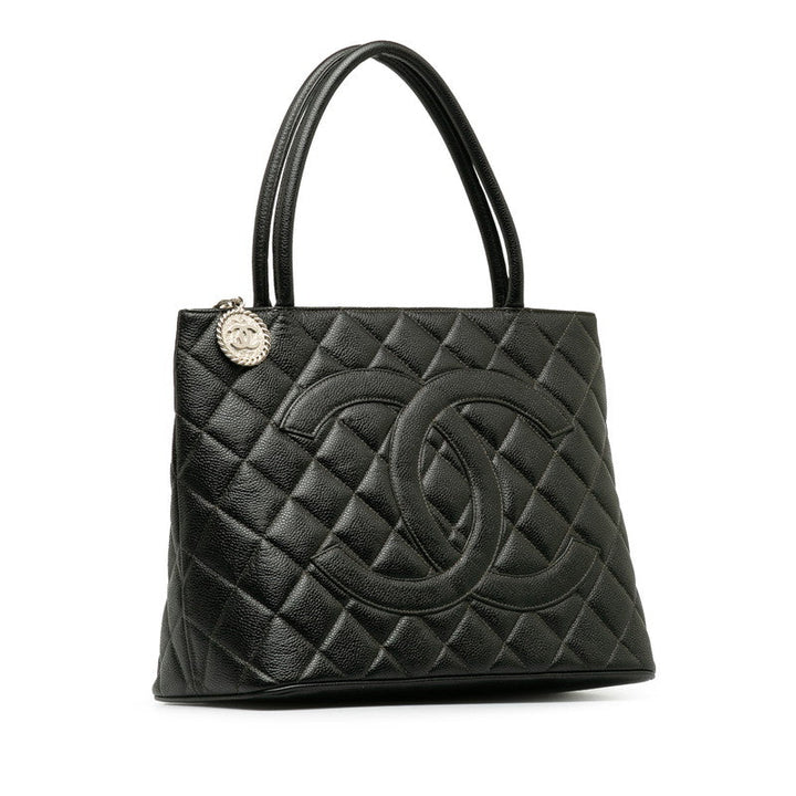 Top Quality Chanel Matrases Medallion   ilver  Tooth Bag Shoulder Bag Black Caviar S Leather  CHANEL