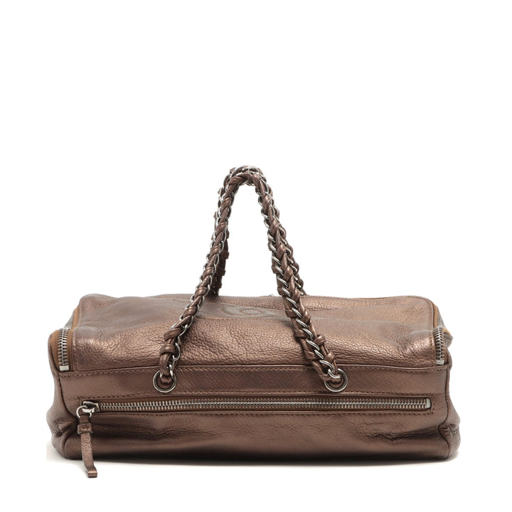 Top Quality Chanel Coco Leather Chain Shoulder Bag Brown Silver G