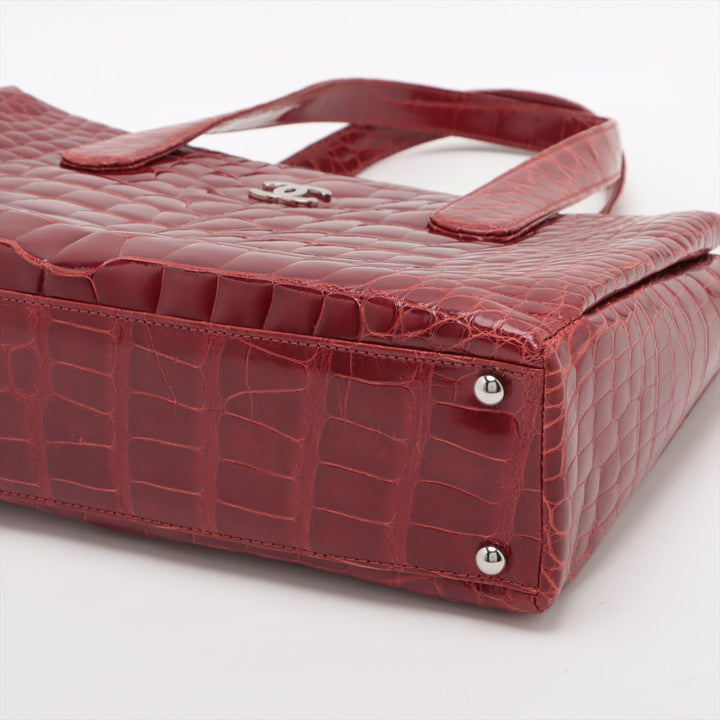 Top Quality Chanel Coco Crocodile Tote Bag Red Silver G  9th