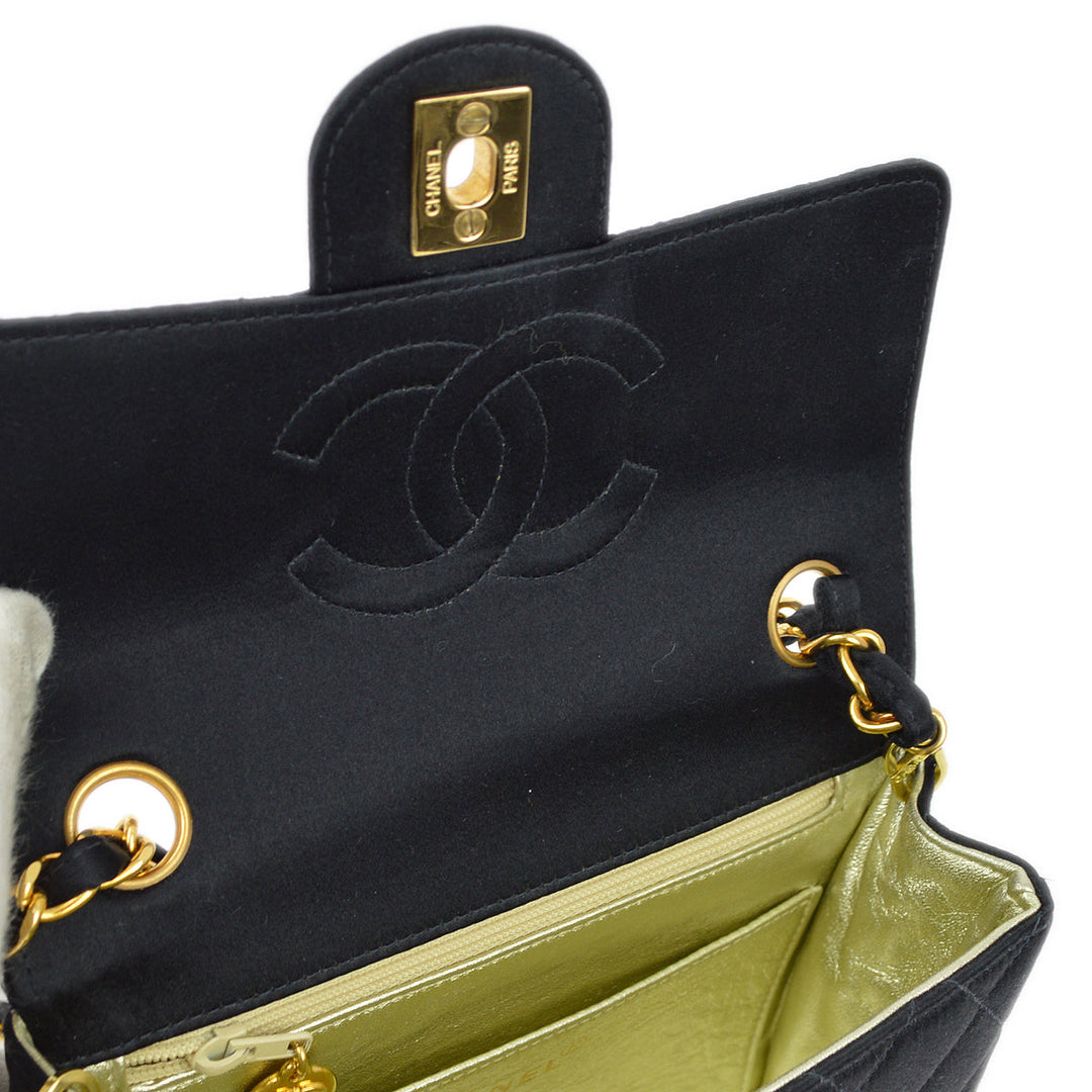 Top Quality Chanel Black Satin Mini Classic Square Flap Bag 17