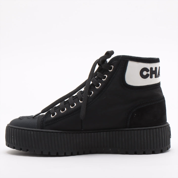 Top Quality Chanel Coco Leather X Fabric High-Cut Sneaker 35  Black G38091