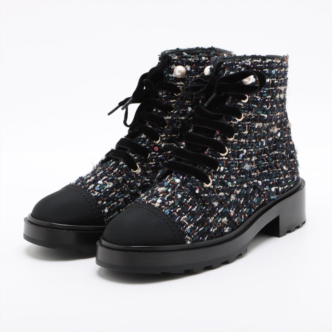 Top Quality Chanel COCOMARK TWIDE SHORT BOOTS 37.5 LADY BLACK X NAIBI G35154 PERLE  LOVE MARKET SHOP